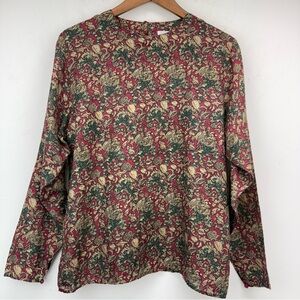 Vtg Jennifer L. size Medium Women’s Burgundy Green Floral Silk Long Sleeve Top